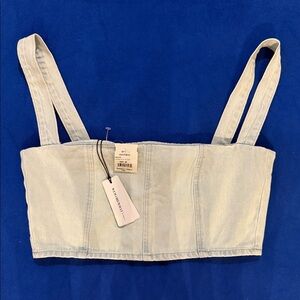 WeWoreWhat Light Icy Wash Denim Crop Tank M NWT $98